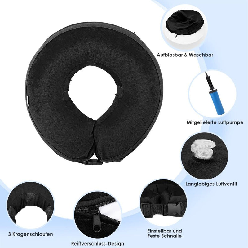Nasjac Inflatable Neck Brace Dog & Cat, Adjustable Soft and Comfortable Dog Collar Leak Protection with Quick Release, Prevent Pets from Touching and Licking Wounds After Surgery M+ Black - PawsPlanet Australia