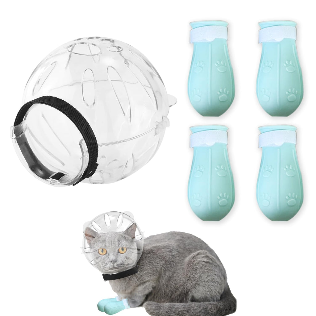 Breathable Bubble Helmet for Cats with Paw Covers, Aul Basket for Cats for Grooming Cat Grooming Mask for Kittens for Bathing Shaving and Claw Trimming Cats - PawsPlanet Australia