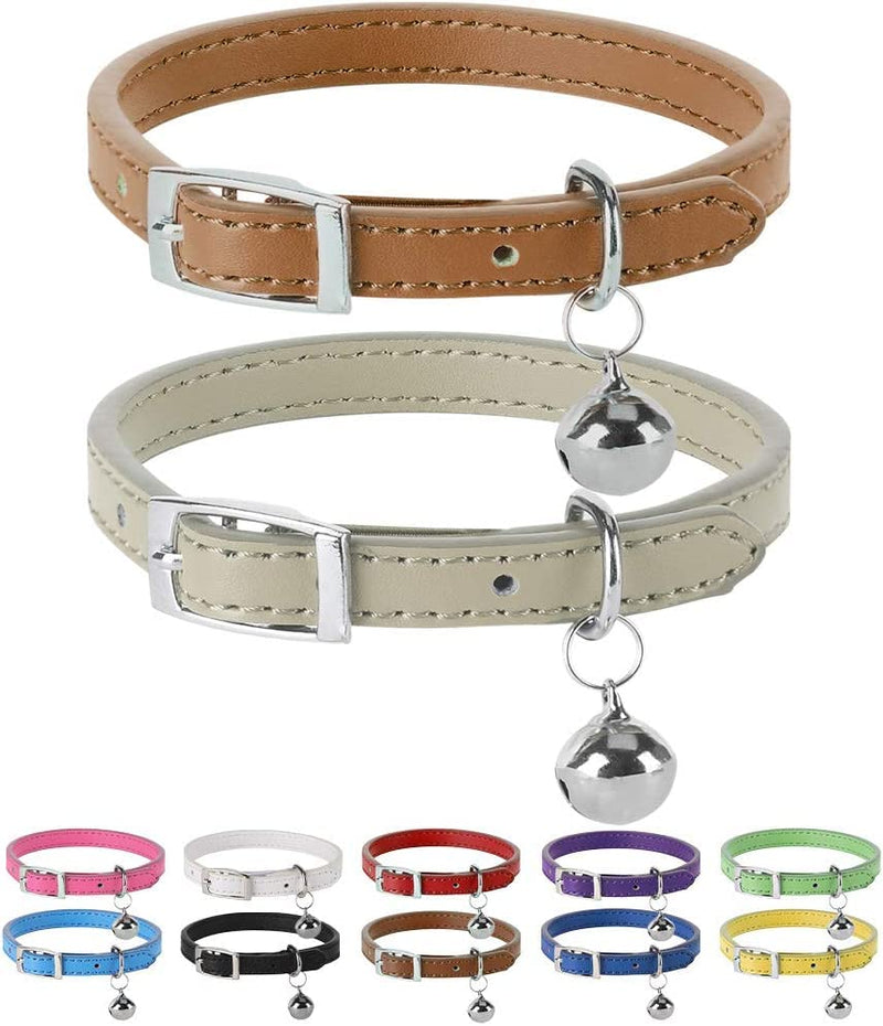 Cat Collars 2pcs Leather with Bell Polished Durable Metal Buckle Adjustable Pet Collars for Kittens Puppies Dogs Cats (30-32cm) 30-32cm - PawsPlanet Australia