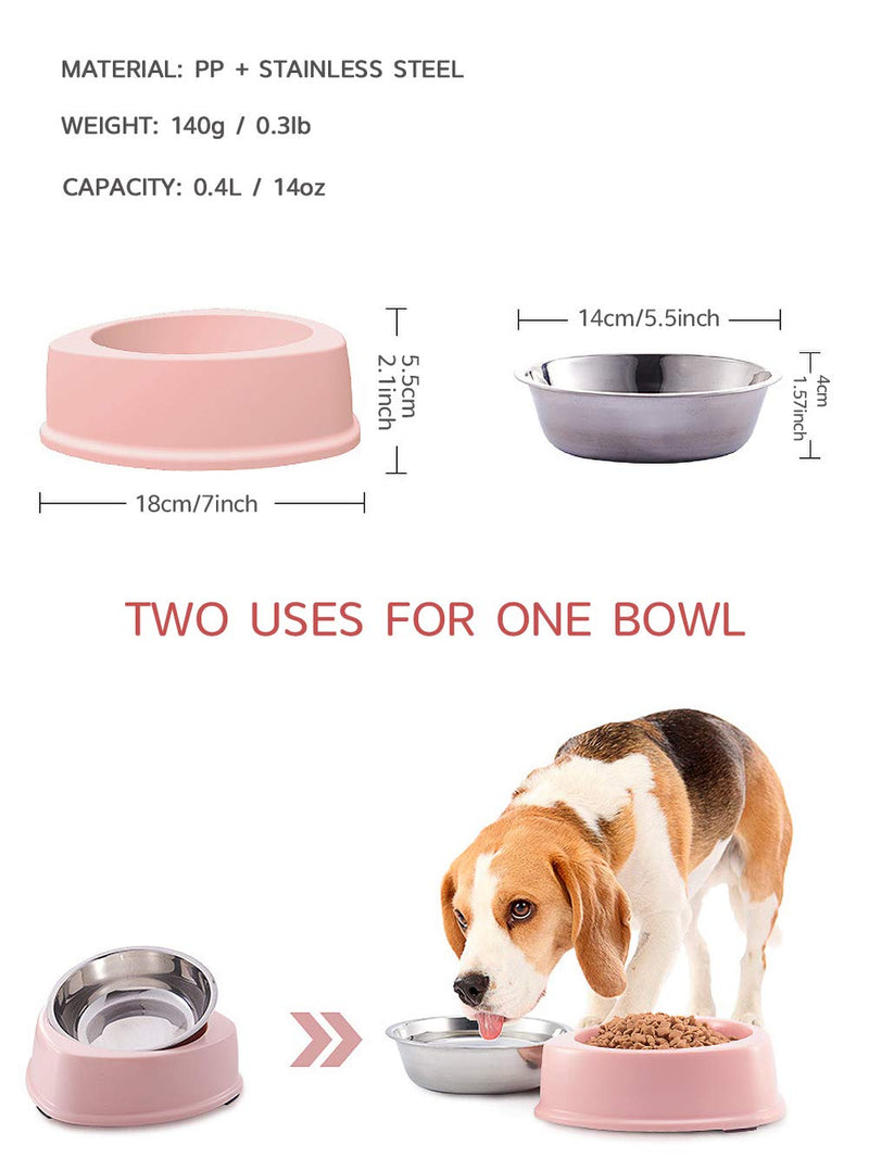 Junhonsion 2 PCS Cat Bowls Dog Bowls，Stainless Steel Cats Food Bowls Non-slip Dogs Bowl Pet Supplies (Blue and pink) Blue and pink - PawsPlanet Australia