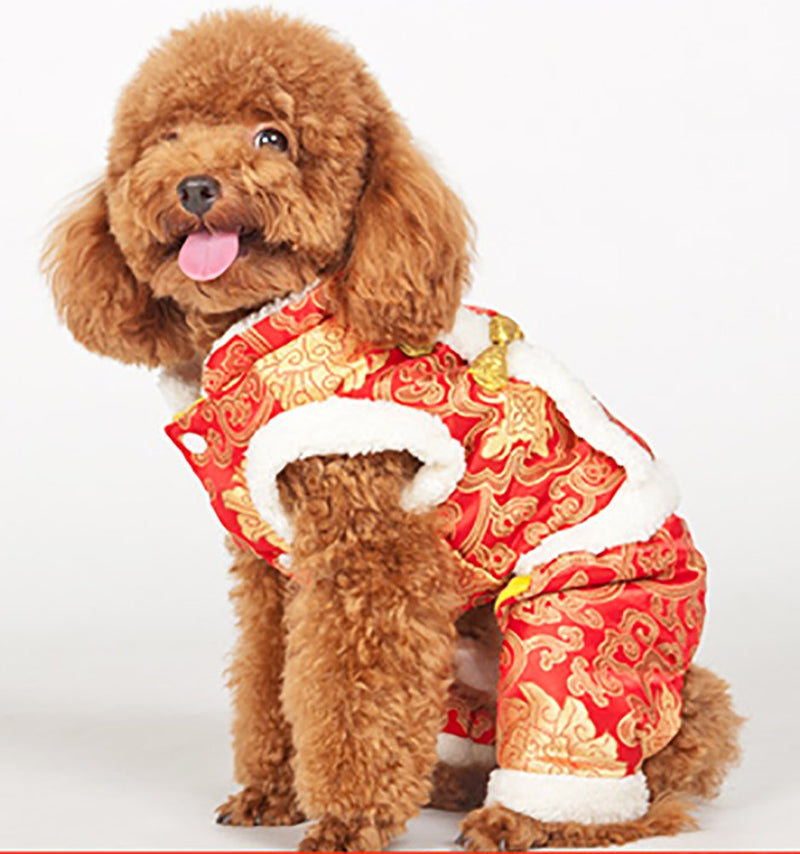 [Australia] - MaruPet Hallowmas Christmas New Year Chinese Tang Four-Leg Jumpsuit Chinese Traditional Tang Costumes for Teddy, Pug, Chihuahua, Shih Tzu, Yorkshire Terriers, Papillon XL(Back:13.5", Chest:17.5"-20.0") Red 