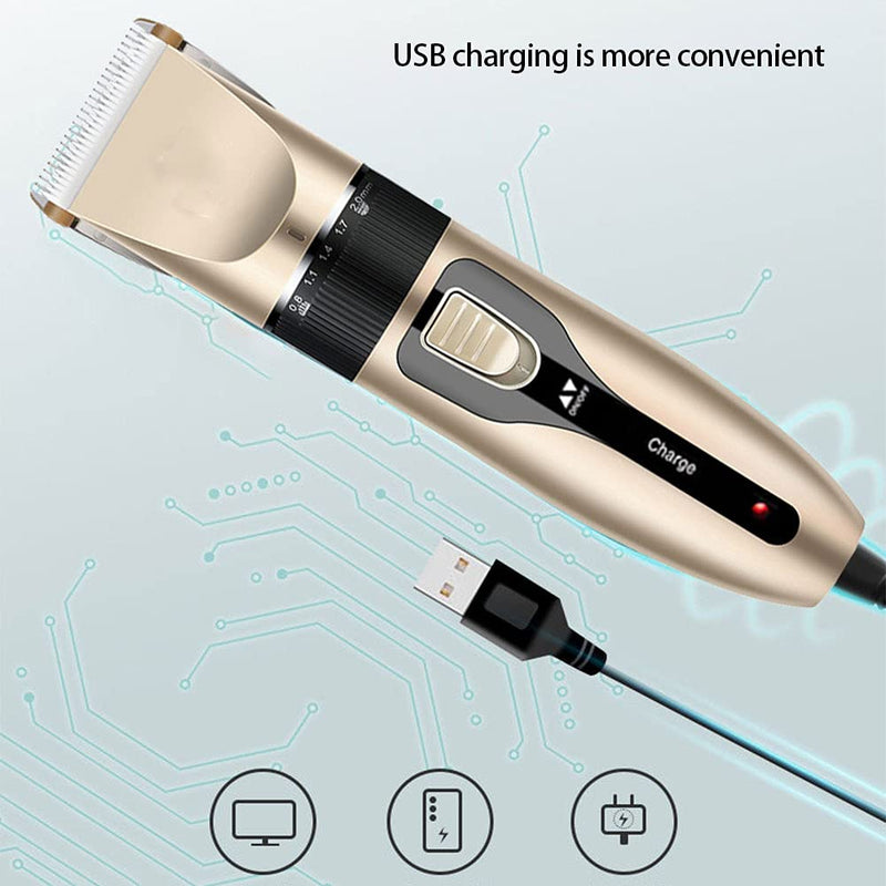 AUTUUCKEE Cat Dog Clippers Hair Trimmer Tool USB Rechargeable Electric Pet Shaver Low Noise Kit(Gold) Gold - PawsPlanet Australia