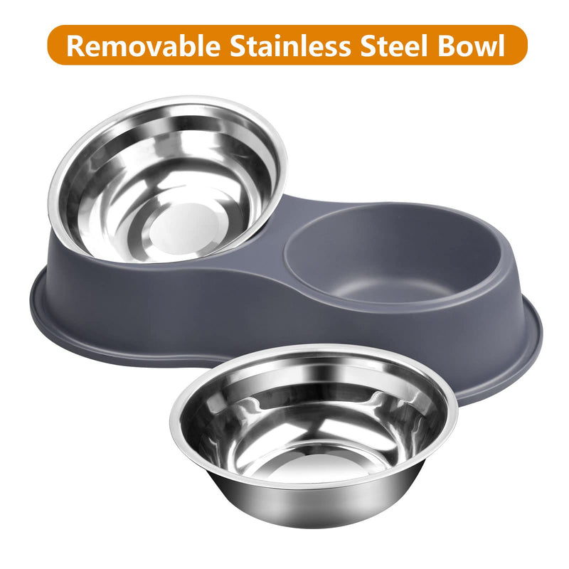 Dog Bowl Double Dog Cat Bowl Premium Stainless Steel Water and Food Raised Bowls, Pet Feeder Bowls Set with Non-Slip Resin Station for Small Medium Dogs Cats Grey - PawsPlanet Australia