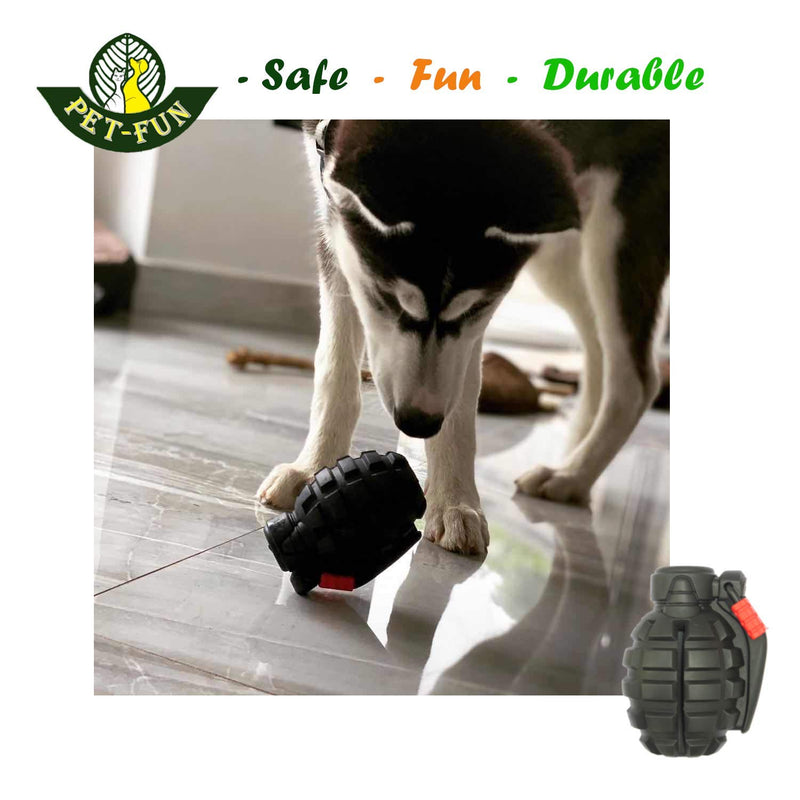 PET-FUN® Grenade – Safe Fun Durable Natural Rubber Dog Toy for Boredom, Tough Chew Toy & Treat Dispenser/Feeder, Strong Teething/Dental Cleaning Toy for Medium/Small/Puppy Dogs(Bacon Flavor) Black(Bacon Flavor) - PawsPlanet Australia