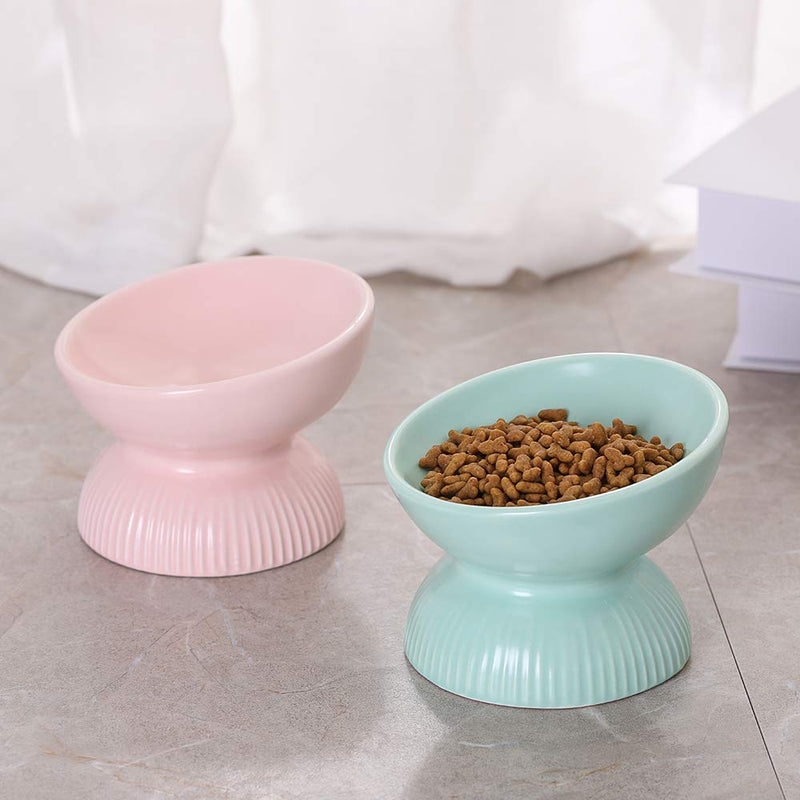 HCHLQLZ Green small Cat Bowl,Raised Cat Food Bowls Anti Vomiting,Tilted Elevated Cat Bowl,Ceramic Pet Food Bowl for Flat-Faced Cats,Small Dogs,Protect Pet's Spine,Dishwasher Safe - PawsPlanet Australia