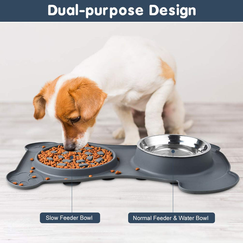 3-in-1 Slow Feeder Food Dog Bowl 15x20.5 in Large Pet Feed Mat 800ML Stainless Steel Bowl Anti-Spill Anti-Skid Silicone Mat Wet Dry Food for Large & Small Puppy Dog Cat - PawsPlanet Australia