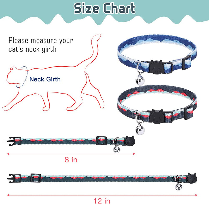 BINGPET 2 PCS Breakaway Cat Collar with Bell, Adjustable Soft Safety Cat Collar with Artistic Natural Patterns, Cute Accessories for Indoor Kitties - PawsPlanet Australia