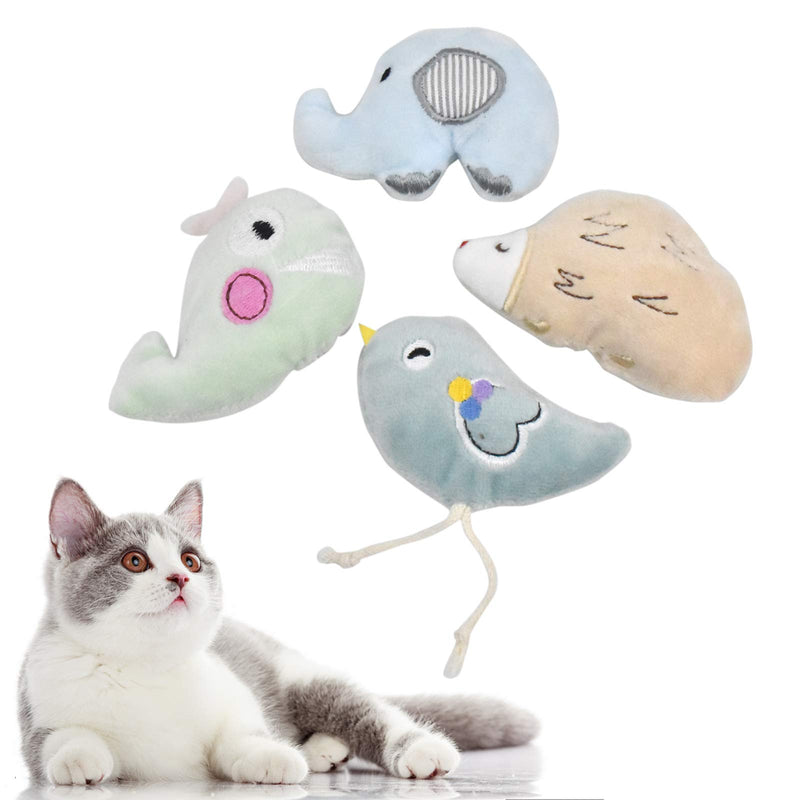 kissral Catnip Toys for Cats 4Pcs for Indoor and Interactive Cat Nip Toys Soft Plush Cat Pillow Cat Kitten Toys Cartoon Chew Toy Teeth Cleaning Grinding Claw Whale/Elephant/Bird/Hedgehog - PawsPlanet Australia