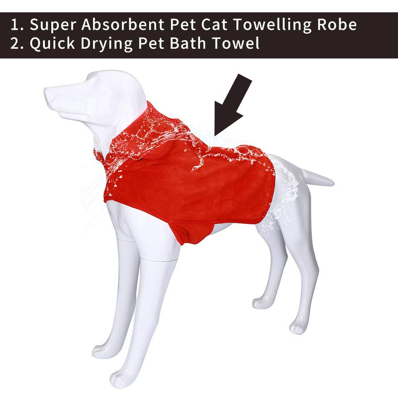 TUYU Dog Bathrobe Towel Microfiber Pet Drying Moisture Absorbing Towels Coat, Dog Drying Coat Keeps Your Dogs, Cats,Home and Car Clean & Dry Super Absorbent (L, RED) L - PawsPlanet Australia