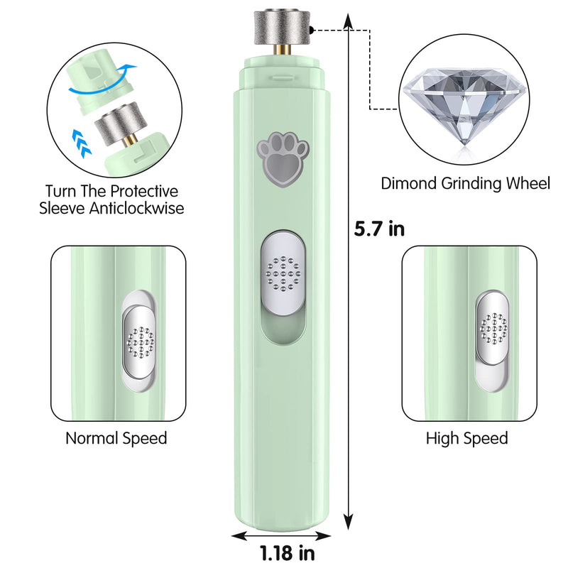 VIWIK Dog Nail Grinder, 2-Speed Rechargeable Dog Nail Trimmers for Large Medium & Small Dogs, Upgrade Professional Electric Pet Paws Grooming, Quiet Soft Puppy Grooming Tool, Cat Nail Grinder Green - PawsPlanet Australia
