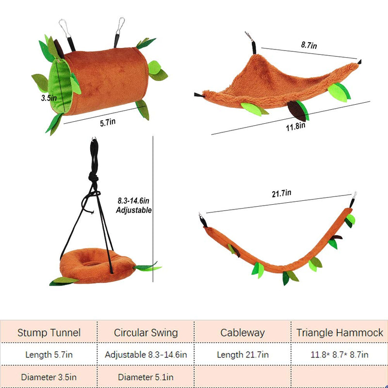 ISMARTEN Hamster Hammock Small Animals Jungle Hanging Warm Bed House Cage Nest Accessories Forest Pattern Cage Toy Leaf Hanging Tunnel and Swing for Sugar Glider Squirrel Hamster (5 Pcs) - PawsPlanet Australia