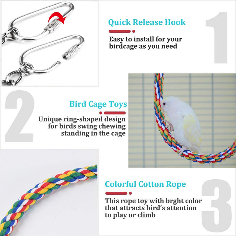 ASOCEA Bird Rope Swing Toys Circle and Triangle Hanging Perch for Cage Chewing Toys for Parrots Cockatiel Parakeets Cockatoos and Other Small Medium Birds - PawsPlanet Australia