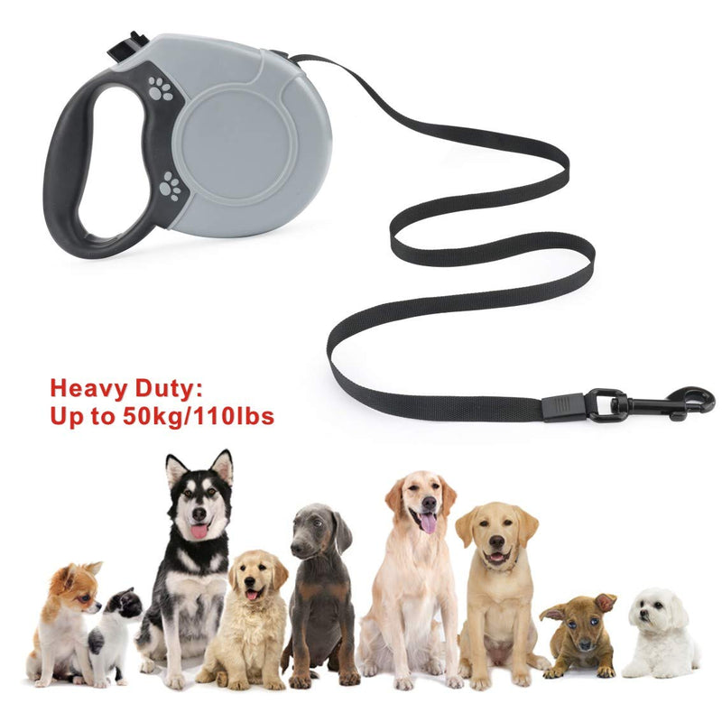 Idepet Heavy Duty Retractable Dog Leash for Small and Medium Dogs, Anti-Chewing Steel Chain Design,360°Tangle-Free,Break & Lock System,16ft Leash for Dog Walking L Grey - PawsPlanet Australia