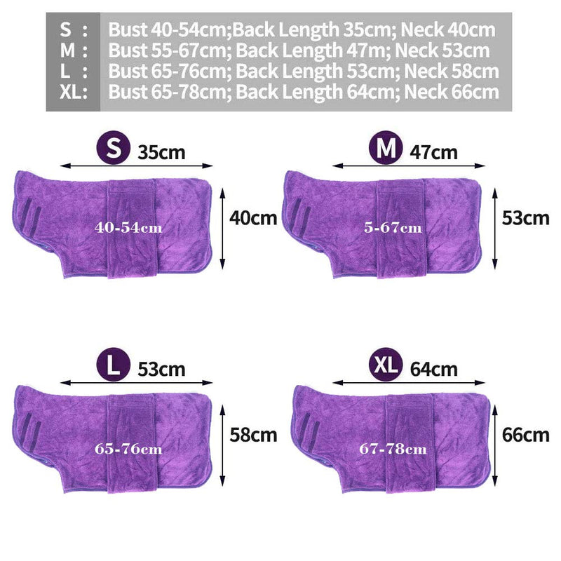 CENGYIUK Super Absorbent Doggy Bath Towel,Microfibre Pet Bath Towel,Dog towels absorbent with Adjustable Strap, Quick Drying Pet Bath Towel(XL:65-78cm, Purple) XL:65-78cm - PawsPlanet Australia