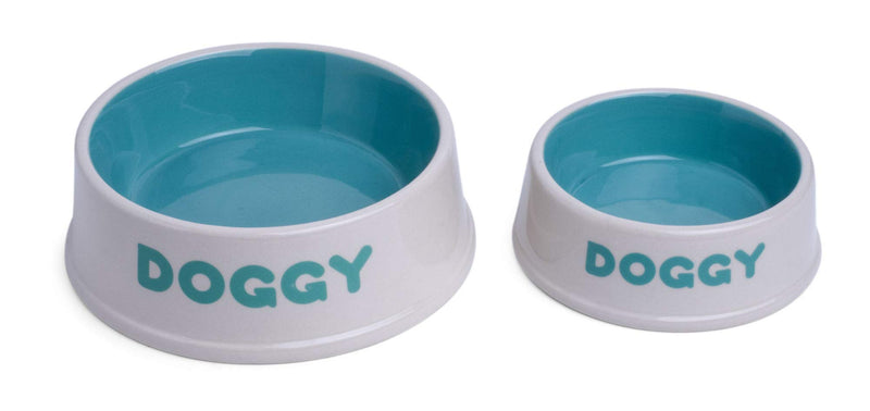 Petface Doggy Ceramic Bowl, 13 cm, Cream/Aqua - PawsPlanet Australia