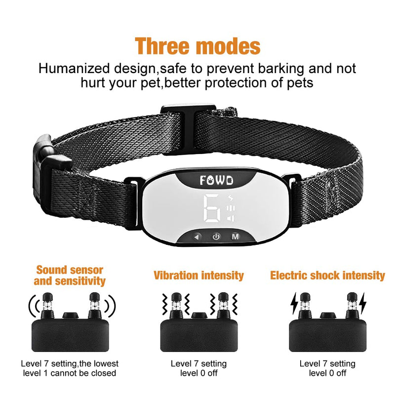 Dog Barking Collar,Newest Humane Control Anti Barking Collar for Dogs , 7 Adjustable Sensitivity and Intensity with Shock ,Smart Safe Waterproof Dog Bark Collars for Small Medium Large Dogs no Remote black white - PawsPlanet Australia