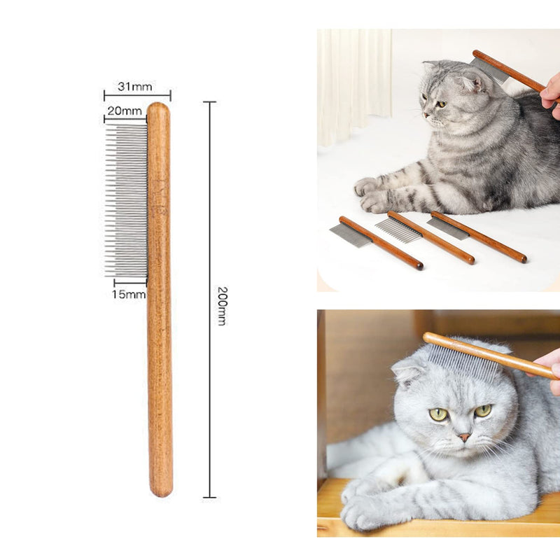 Longbest Long and Short Combs for Cats, Removes Knots and Tangles, Skin-Friendly Pet Combs, Steel Tooth Comb with Wooden Handle for Cats Long and Short Combs for Pets - PawsPlanet Australia
