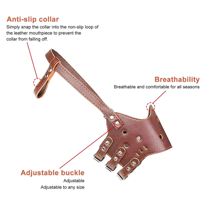 Dog Muzzle, Adjustable Loop Dog Muzzle, PU Materials, Breathable, Safer, For Medium and Large Dogs, Prevents Biting, Chewing and Barking (Coffee Color) - PawsPlanet Australia
