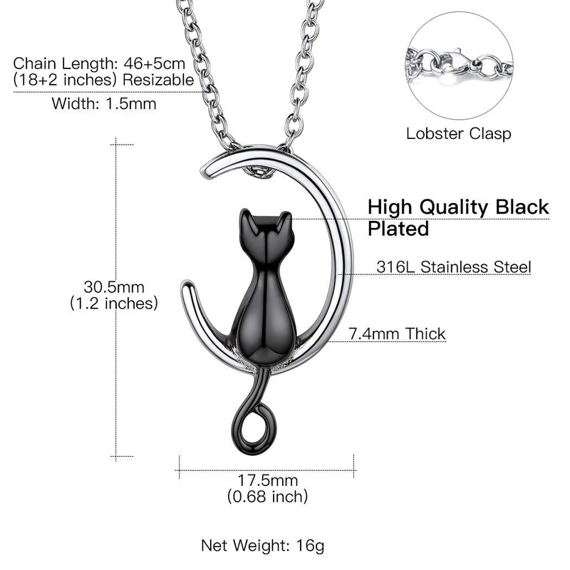 Personalized Cremation Jewelry Stainless Steel Moon Cat/Crucifix Cross/Tree of Life/Cylinder/Rectangle Keepsake Urn Pendants for Ashes, Custom Engraving Memorial Necklaces for Women Men A. Moon Cat-black Plated Stainless Steel Not-Personalized - PawsPlanet Australia
