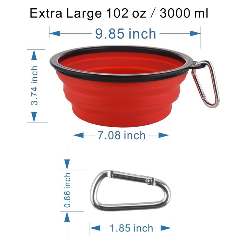 [Australia] - Guardians Extra Large Collapsible Dog Bowl, 102oz/3000ml Portable Foldable Water Bowls Food Dishes with Carabiner Clip Extra Large, 102oz 102oz-Red 