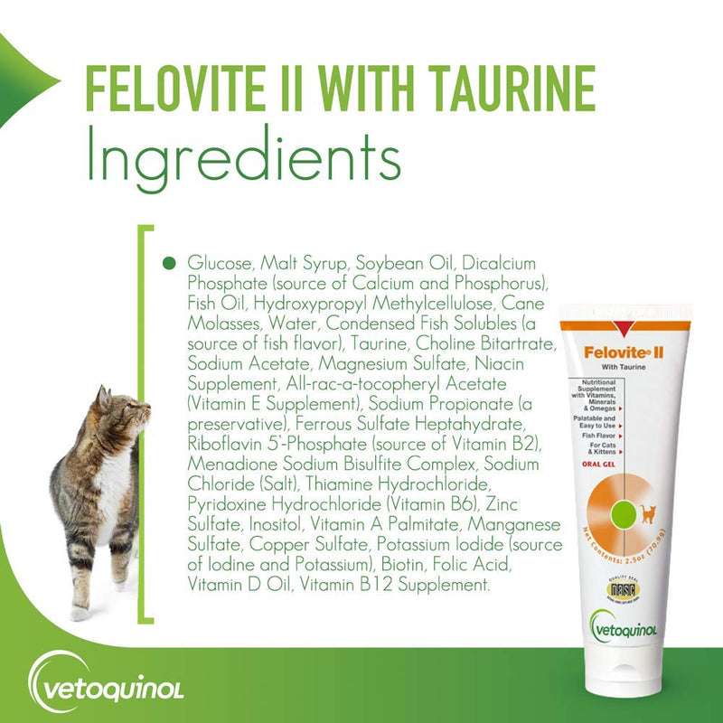 Vetoquinol Felovite II Oral Gel Vitamin & Mineral Cat Supplement with Taurine, 2.5oz - PawsPlanet Australia