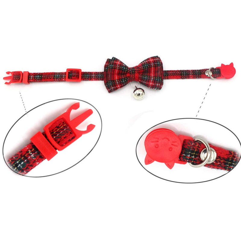 [Australia] - ChiChe Cat Collars Breakaway with Cute Bow Tie and Bell, Adjustable Plaid Patterns for Kitty and Some Puppies Black Red Yellow Green 