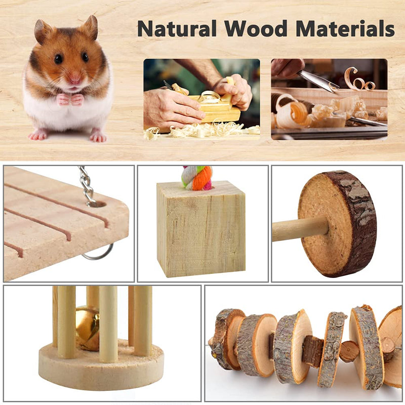 ERKOON Hamster Chew Toys 12 Pack Gerbil Rat Guinea Pig Chinchilla Toys Accessories, Natural Wooden Dumbbells Exercise Bell Roller Teeth Care Molar Toy for Hamster Rabbits Parrot Syrian - PawsPlanet Australia