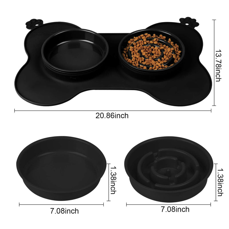 gootrades Foldable 2 Cups Slow Feeder Dog Bowl 3 in 1 ,to Slow Down Eating for Large Small Dogs, with No-Spill Non-Skid Silicone Mat Stainless Steel Water Bowl (Black) Black - PawsPlanet Australia