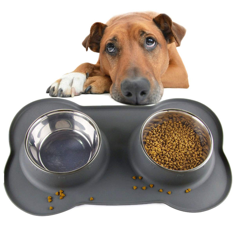 Sequoialake Dog Bowls with Anti-Overflow and Anti-Skid Silicone Dog Food Mat, Stainless Steel Feeder Easy to Clean for Small Medium Large Dogs Cats Pets 7 OZ ea.(1 Cup) Dark Grey - PawsPlanet Australia