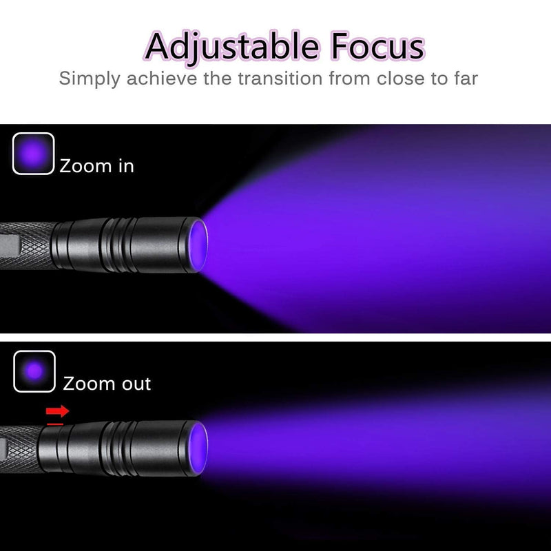 UV Flashlight, LED 395nm Ultraviolet Flashlight, Zoomable Pen Blacklight Flashlight IP54 Waterproof Detector for Pet Urine, Cat Dog Stains, Bed Bug, Household Wardrobe Toilet 1 Pcs-zoomable Penlight Flashlight - PawsPlanet Australia