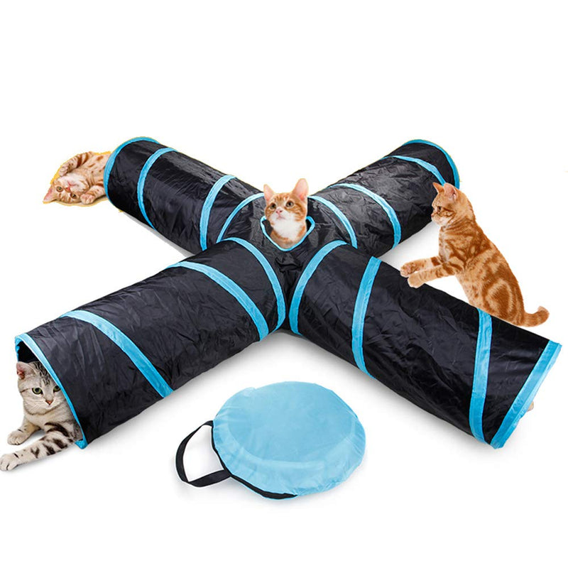 qerich 4 Way Cat Tunnel Pet Toy Tunnel Large Indoor Outdoor Collapsible Pet Toy Crinkle Tunnel Tube with Storage Bag for Cat, Dog, Puppy, Kitty, Kitten, Rabbit #XZ - PawsPlanet Australia