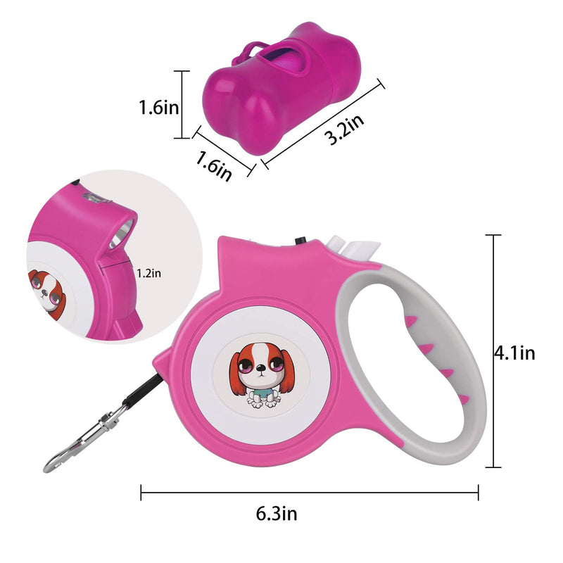 [Australia] - Mowis Small Retractable Dog Leash with Anti-Slip Handle, 16.4ft Dog Walking Leash for Small Medium Dogs up to 55lbs With Collapsible Dog Bowl Pink 