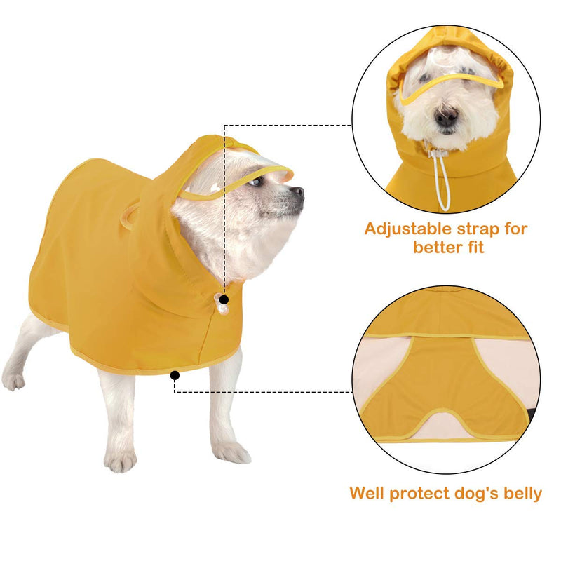 Yellow Dog Raincoat Puppy Waterproof Jacket with Hood & Leash Hole Transparent Brim Lightweight Breathable Adjustable Dog Rain Poncho for Small Medium Dogs - Belly Straps Buckle Easy to Wear Rain Coat - PawsPlanet Australia