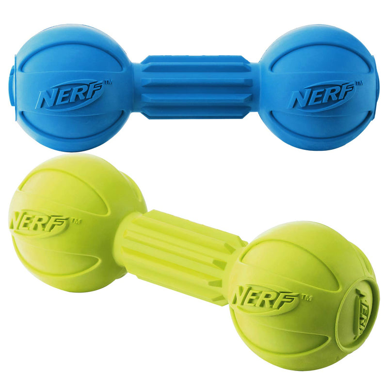 [Australia] - Nerf Dog Barbell Chew Toy 2-Pack Blue and Green 