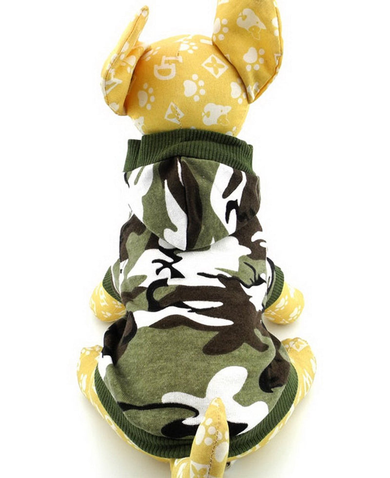 SMALLLEE_LUCKY_STORE Small Dog Camo Hoodie Shirt Chihuahua Clothes for Boys Puppy Tee Shirt for Cat Yorkshire Toy Poodle Green S - PawsPlanet Australia