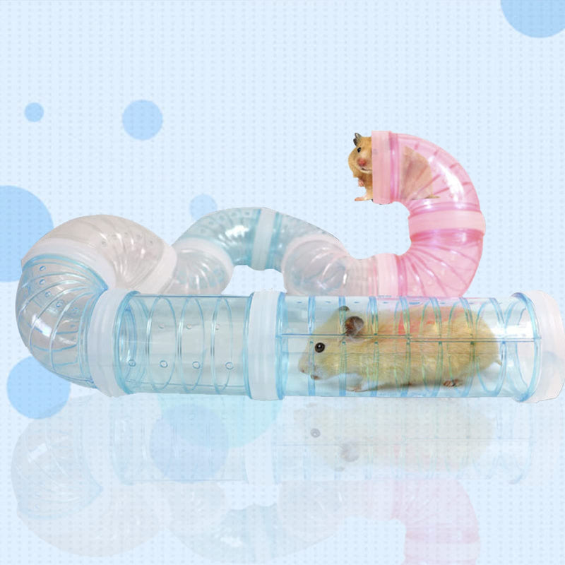 Hamster Tube Set, 8 Pack Transparent Curved Pipe Pet Cage Tunnel Hamster Toy DIY Creative Connection Tunnel External Sports Tube for Mouse Hamster Rat and Other Small Animals Blue - PawsPlanet Australia