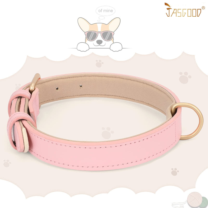 JASGOOD Leather Dog Collar for Small Medium Large Dog Adjustable Soft Breathable Leather Padded Puppy Collar Heavy Duty Waterproof Classic Dog Pet Collar, Pink, XS XS:Neck 8.85"-12.79",Width 0.6" A-Pink - PawsPlanet Australia