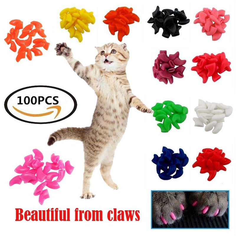 [Australia] - JOYJULY Soft Cat Kitty Nail Caps Claws Covers for Cats Paws Grooming Claw Care, 100pcs 4 Size of 1 Glitter Shinning & 4 Solid Colors & 5 Glues Medium 