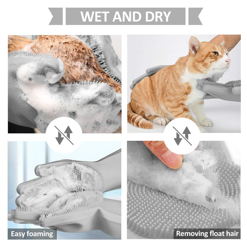 [Australia] - Pet-Grooming-Gloves for Bathing & Hair-Removal, Dog and Cat Brush Bath-Scrubber Glove, Pets Silicone Scrubbing Gloves for Shedding, Pet Shower Attachment Supplies for Anti-Bite & Anti-Scratch 6.4 Ounce Gray 