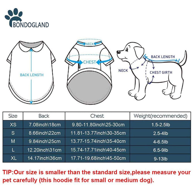 [Australia] - BONDOGLAND Dog Hoodies Pet Jumpsuit Kitty Clothes Puppy Pjs Sweater Tracksuit for Small Dogs Cat S(Chest11.8"-13.77", 2.5-4 lb) 