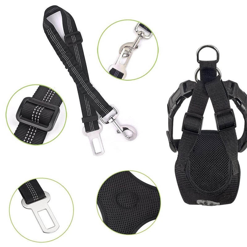 Lukovee Dog Safety Vest Harness with Seatbelt, Dog Car Harness Seat Belt Adjustable Pet Harnesses Double Breathable Mesh Fabric with Car Vehicle Connector Strap for Dog Black XXX-Small - PawsPlanet Australia