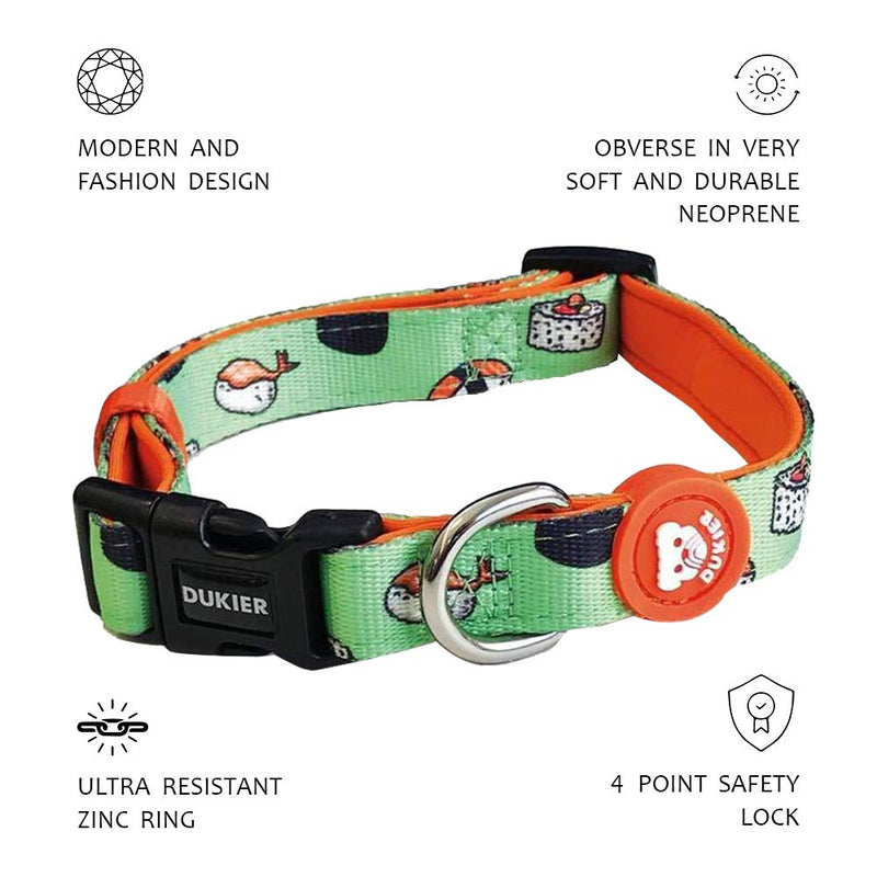 Dukier Dog Collar for Extra Small Dogs, Soft Cosy Breathable and Adjustable Green Pet Collars, size XS, Cool Prints Nigiri XS (Width: 0.59'' / Length: 8.2''- 11'') - PawsPlanet Australia
