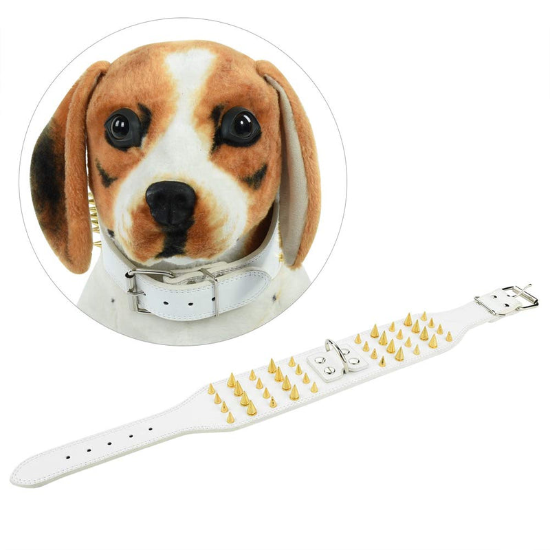 Fdit Spiked Dog Collar Adjustable PU Leather 4 Rows Studded Pet Collars Dog Pitbull Bulldog Neck Ring(66 * 7.5CM-White) 66*7.5CM White - PawsPlanet Australia