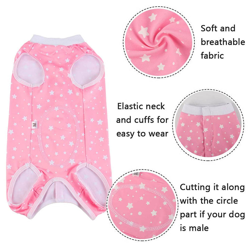 Etdane Small Dog Onesies Surgical Recovery Suit Abdominal Wounds Protector Post-Operative Shirt Pet E-Collar Alternative Vest for Home Outdoor Pink Star Medium M - PawsPlanet Australia