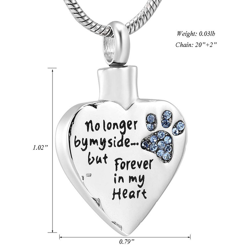 [Australia] - Fashion Pet Cremation Jewelry Stainess Steel Heart Keepsake Ashes Necklace Dog Cat Paw Memorial Urn Pendant Blue 