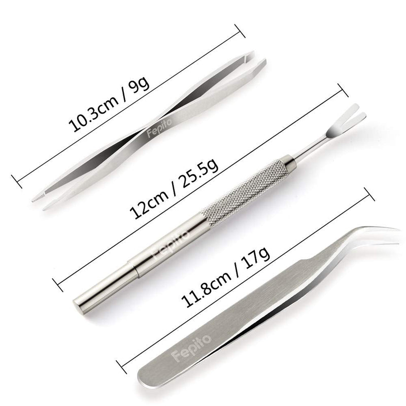 FEPITO 3 Pcs Stainless Steel Tick Remover Tool Set Pet Dogs Cats Ticks Remover Kit Including 1 Pcs Tick Removal Tweezers 1 Pcs Sharp Rake and 1 Pcs Two Clips 3pcs - PawsPlanet Australia
