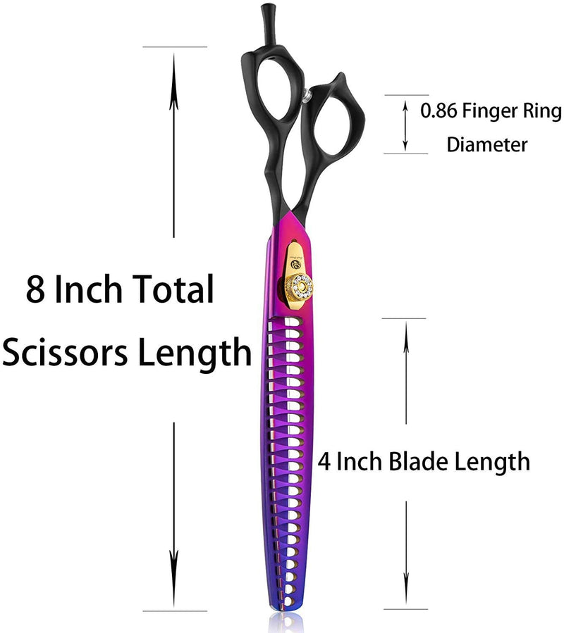 Purple Dragon Professional 7.0/8.0 inch Pet Grooming Hair Cutting Scissor and 6.75/8.0 inch Dog Chunker Shear - Japan 440C Stainless Steel for Pet Groomer or Family DIY Use 8 inch Chunker Scissor - PawsPlanet Australia
