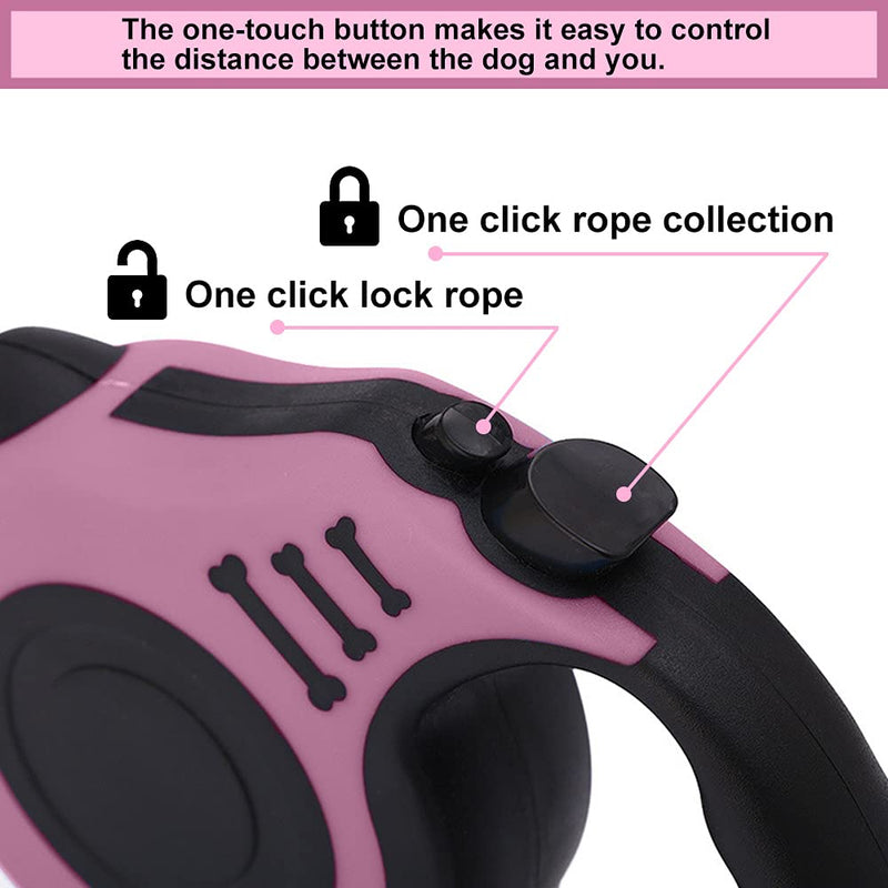 Dog leash, retractable dog leash for small, medium and large dogs, pink, 5 m 5 meters - PawsPlanet Australia