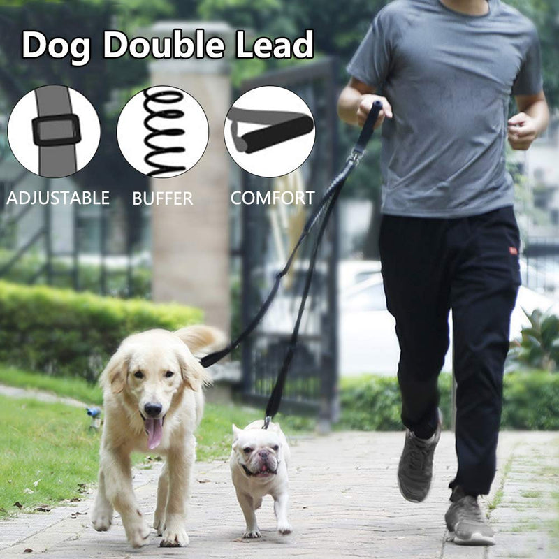 Double Dog Leash Double Leash for Two Dogs, 2 Dog Leash Double Dog Leash Adjustable Tangle-Free for Large Medium Small Dogs, Shock Absorber Reflective Nylon Pet Dog Lead (Black) - PawsPlanet Australia