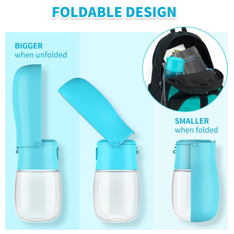 Foldable Dog Water Bottle with Waste Bag and Pet Cup Carry Protector, Portable Food Grade Leak Proof Puppy Drinking Dispenser, Outdoor Walking or Travel for Dogs, Cats and Other Animals 10OZ-Blue - PawsPlanet Australia